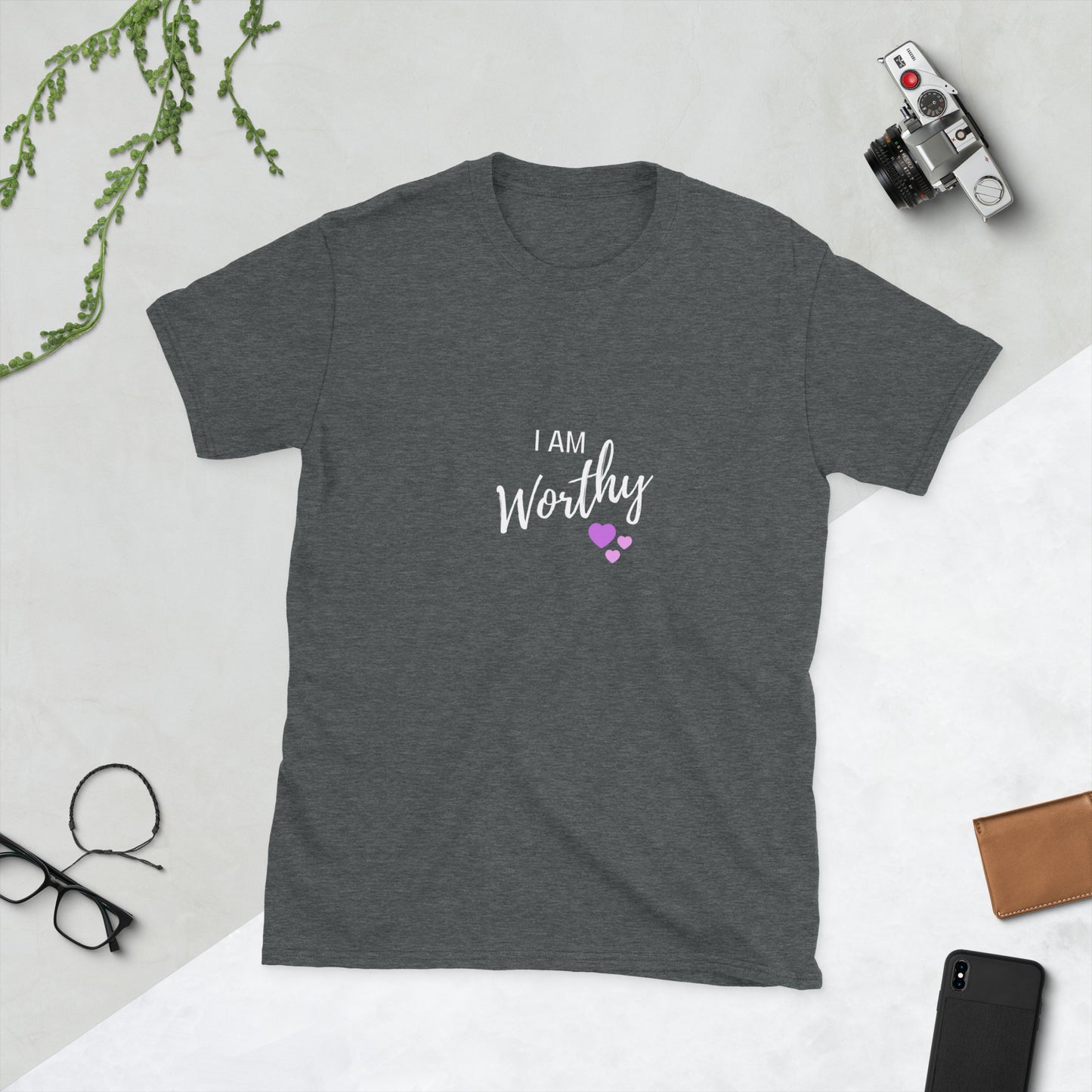 I AM Worthy Unisex T-Shirt Black Navy Dark Heather