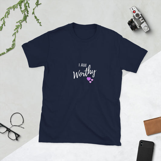 I AM Worthy Unisex T-Shirt Black Navy Dark Heather